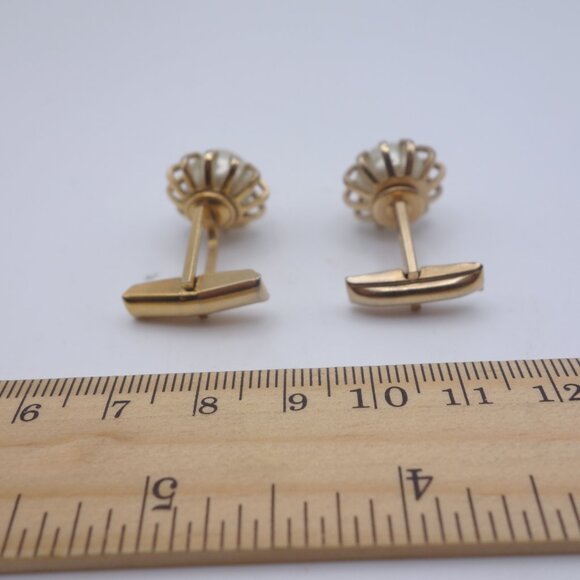 Gold Color Cuff Links with Setting Holding a Pearl PAT. PEND - Picture 7 of 13
